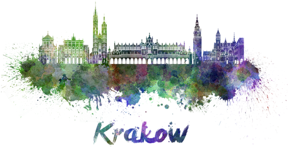 Bleed Area May Not Be Visible - Krakow Skyline In Watercolor (600x393), Png Download