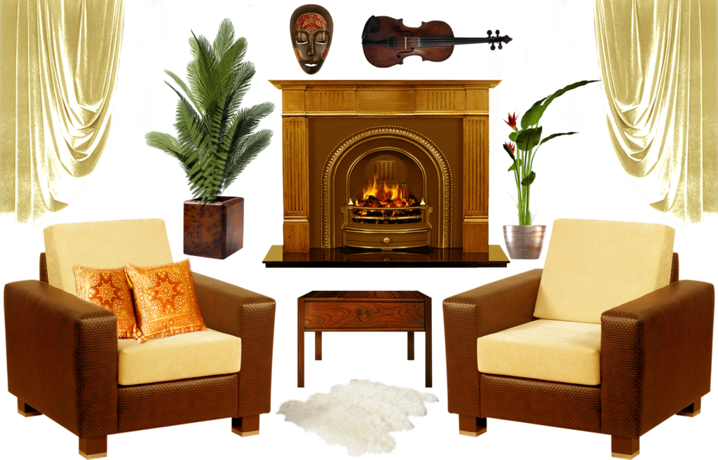 Fireplace Clipart Living Room - Club Chair (1024x656), Png Download