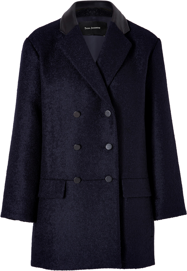 Tara Jarmon Navy Blue Wool Blend Pea Coat - Roberto Cavalli Gold Shawl Bathrobe (800x1200), Png Download