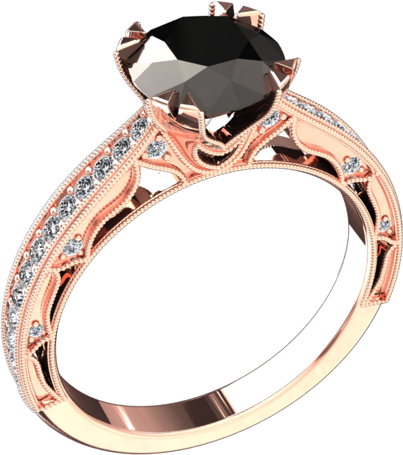00 Carat Black Diamond Center 14k Gold Ring Style - Carat (960x720), Png Download