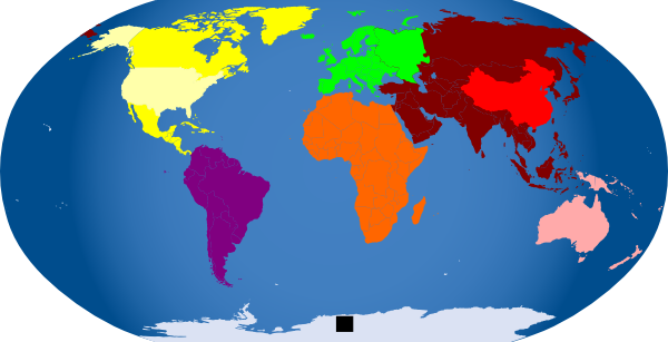 Worldmap Of Continents - Continents Colored (600x307), Png Download