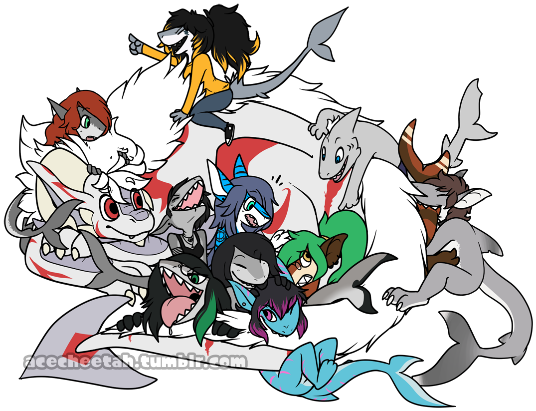 Horde Of Sharks - Cartoon (1200x900), Png Download