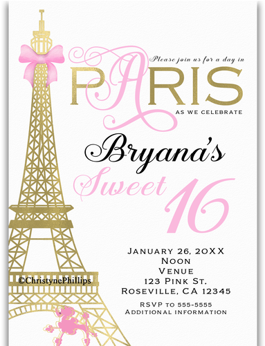 Paris Pink & Gold Elegant Chic Birthday Party Invitations - Party Invitations Rose Gold Paris (500x500), Png Download