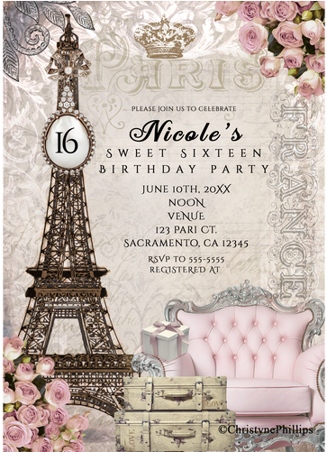 Download Paris Eiffel Tower Vintage Chic Birthday Party Invitations ...
