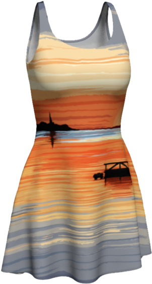 Sunset Harbor Women's Flare Dress - Dress (600x600), Png Download