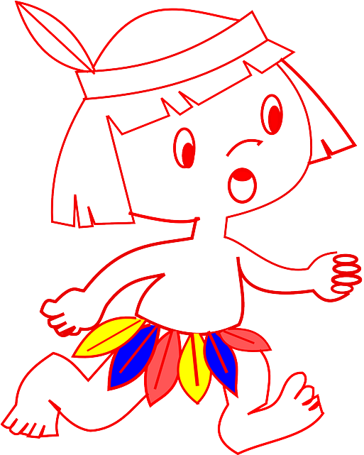 Kid, Indian, Child, Infant, Running, Feathers - Petit Indien Nagawika (558x640), Png Download