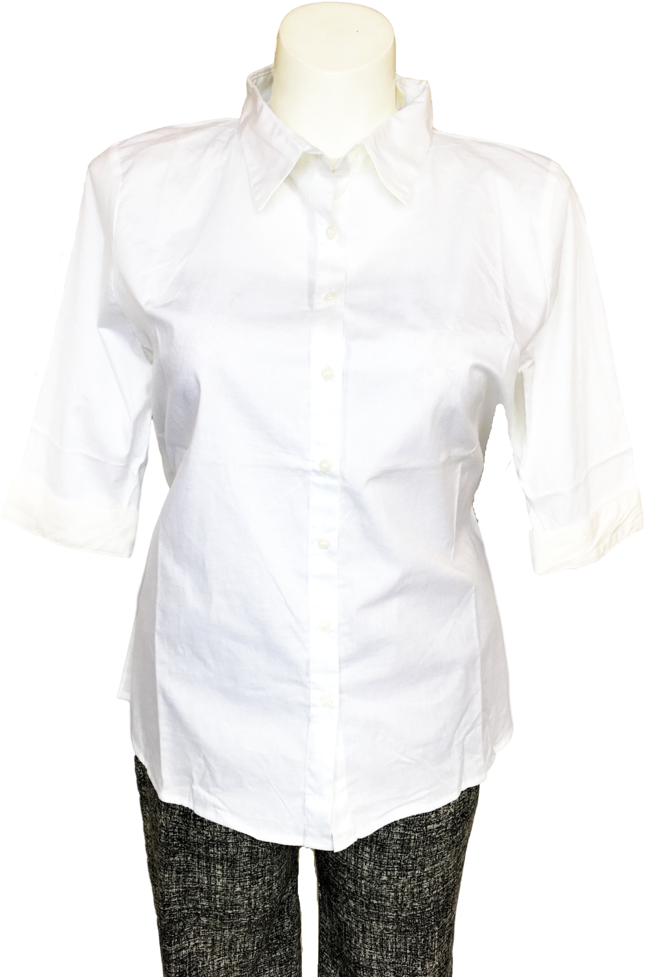 Stretch Cotton Button Down Blouse With 3/4 Sleeves - Jill Alexander Designs (731x1024), Png Download