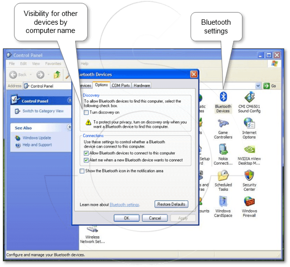 Check For Visibility For Other Equipment If Necessary - Bluetooth Connection Software Xp (598x551), Png Download