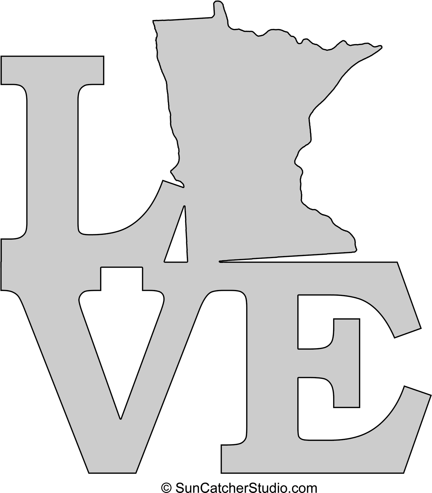 Minnesota Love Map Outline Scroll Saw Pattern Shape - Stencil (1500x1684), Png Download