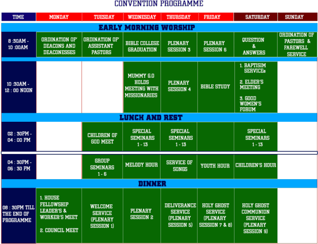 Program Schedule For 2017 Rccg 65th Annual Convention - Rccg Convention 2018 Programme (640x510), Png Download