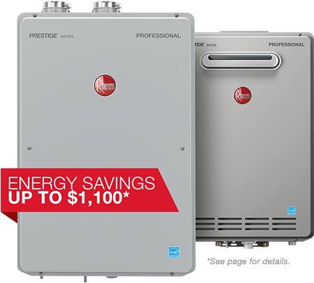 Home Tankless Promo Revised2 - Rheem - Rtgh-95dvln - Water Heater, Tankless, Lp, 11k-199k (465x458), Png Download