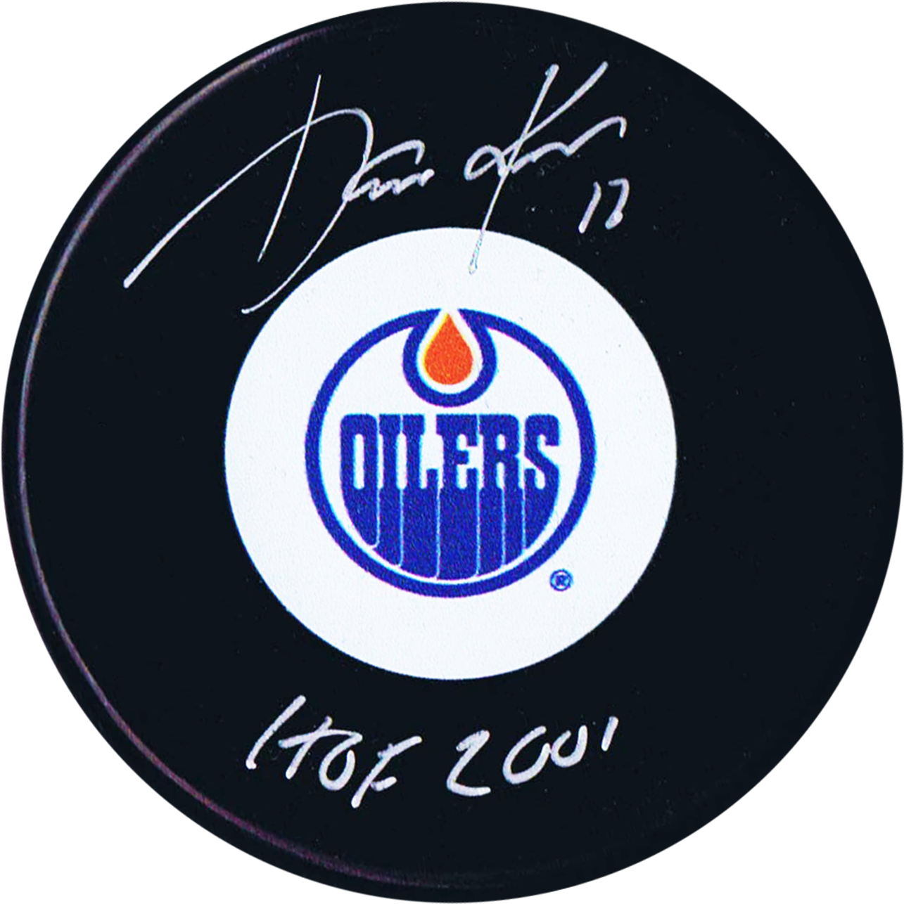 Jari Kurri Autographed Edmonton Oilers Hof 2001 Puck (1334x1365), Png Download