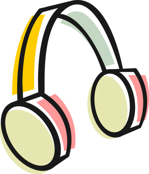 Vector Illustration Of Listening Device Headphones (597x700), Png Download