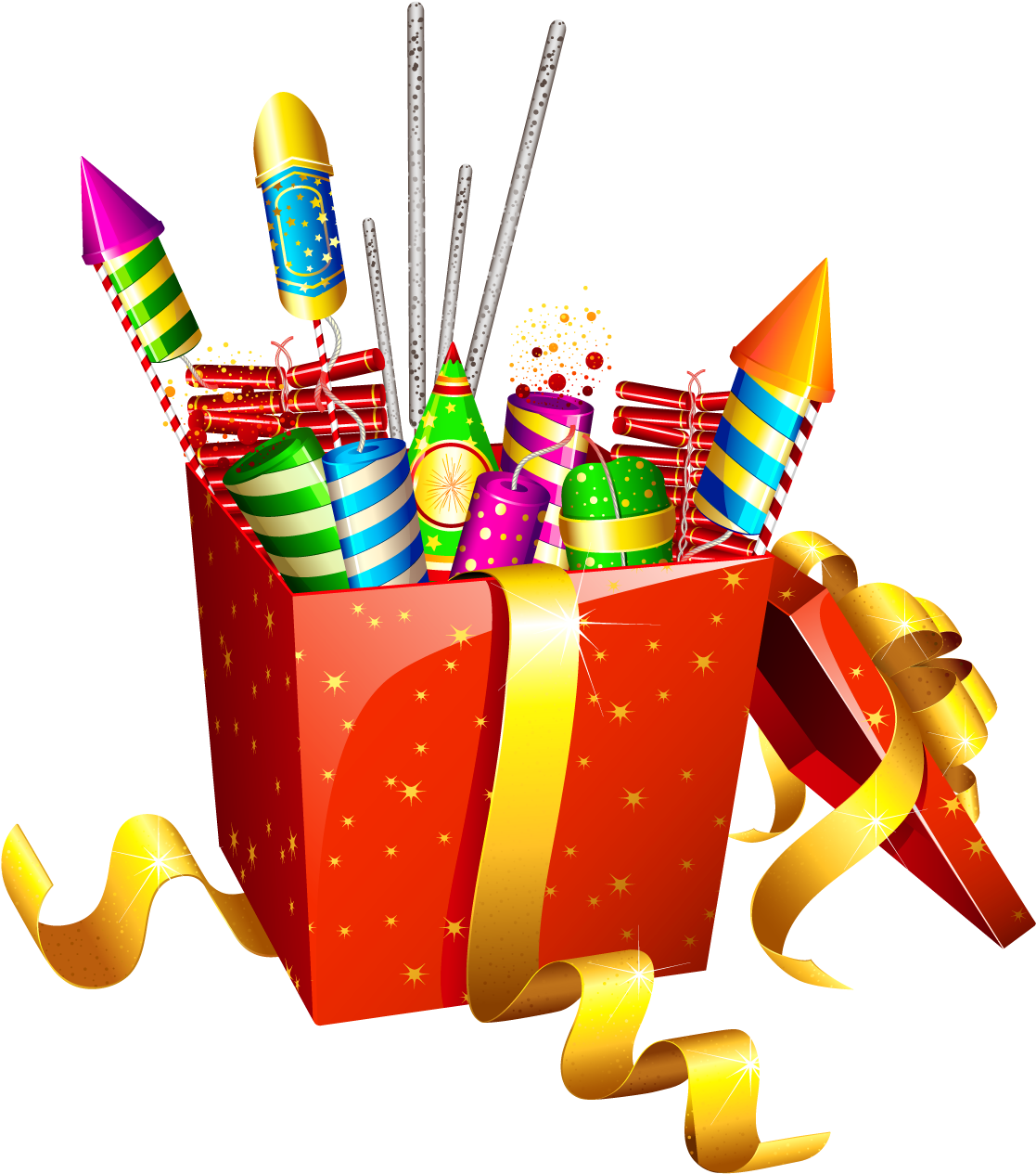 Red Present Box With Fireworks Png Clipart - Diwali Png (530x600), Png Download