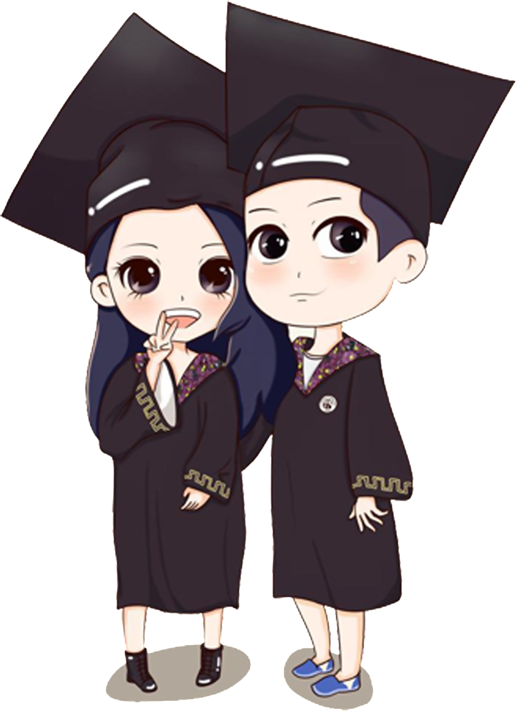 Hand Drawn Cartoon Men And Women Graduates Transparent - Graduation Selfie Photo Frame (1024x1408), Png Download