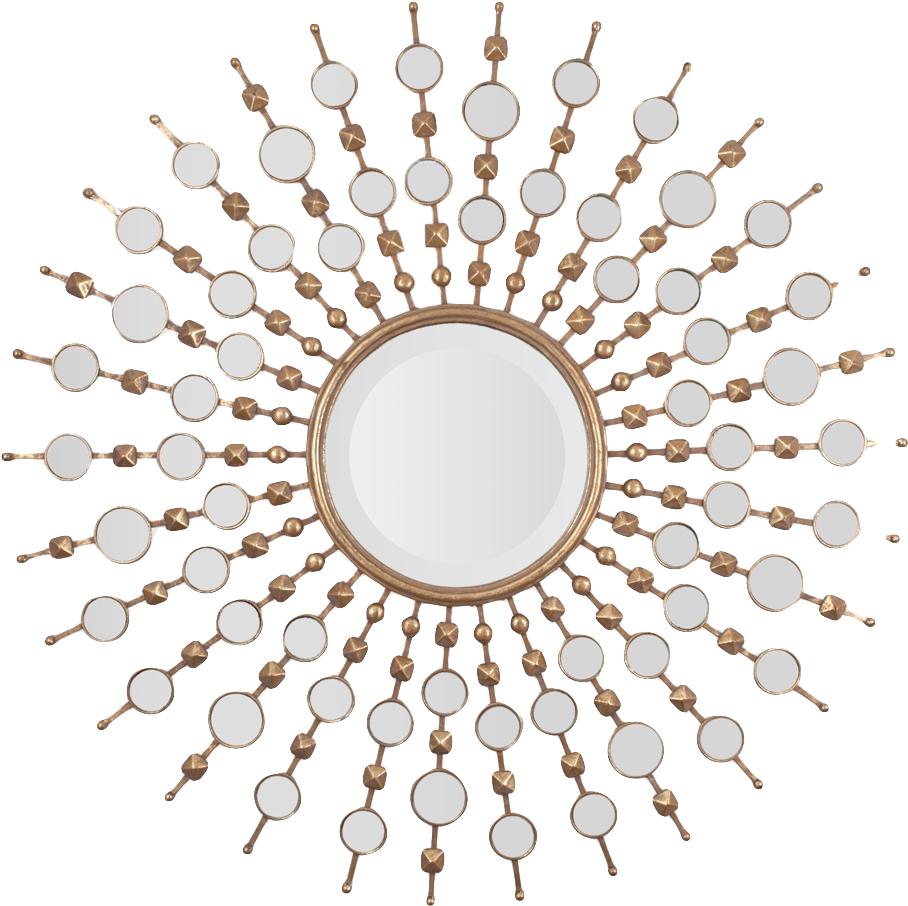 Metal Sunburst Mirror Finished In Gold Leaf And Surrounded - Decorative Sunburst Mirrors (950x950), Png Download
