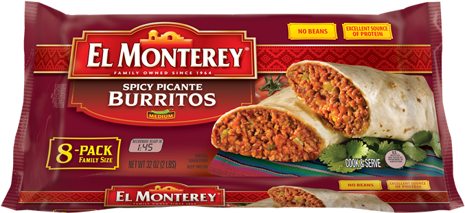 8pk Spicy Picante Burritos - El Monterey Burrito Spicy (700x363), Png Download