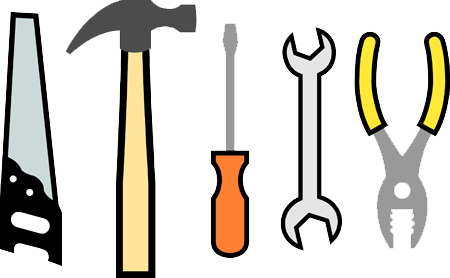 Saw, Hammer, Screwdriver, Wrench, Pliers - Wrench Screwdriver Pliers Hammer Saw (450x278), Png Download