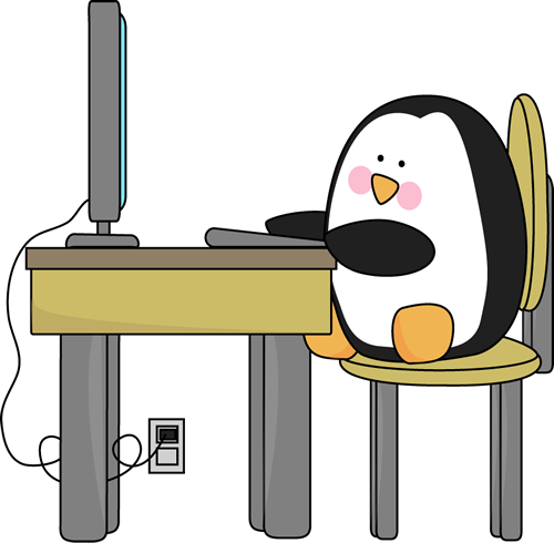 Spring Clipart Penguin - Penguin Using Computer (500x490), Png Download