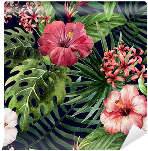 Pattern Orchid Hibiscus Leaves Watercolor Tropics Wall - Walls Need Love The Original Margaritaville Removable (400x400), Png Download