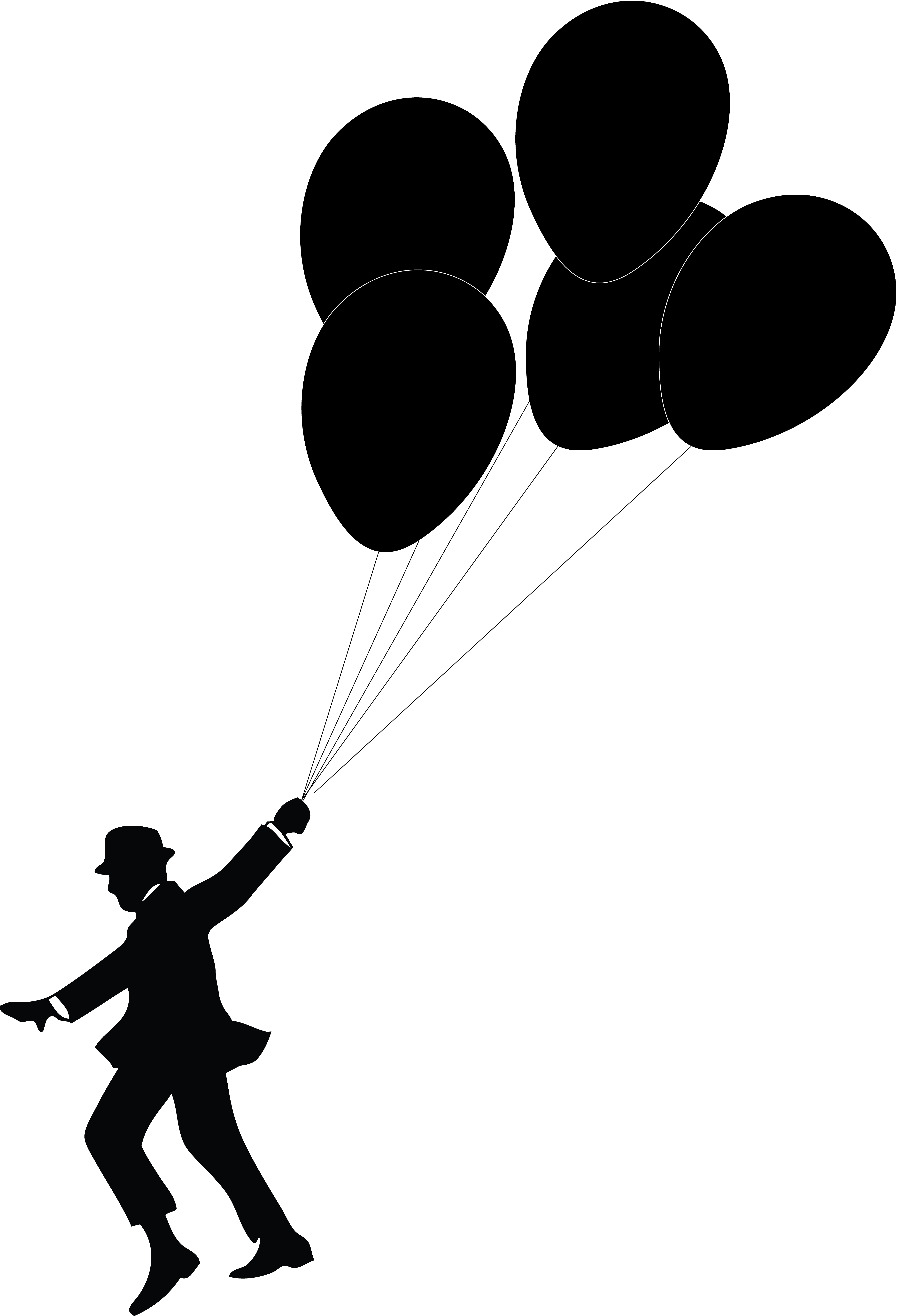 Balloon Clipart Silhouette - Man Holding Balloons Silhouette (5498x8067), Png Download
