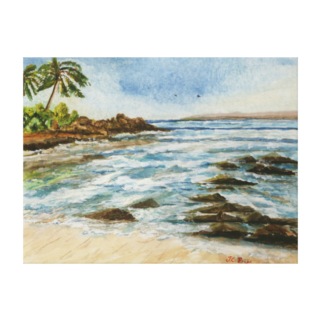 Makena Cove Hawaii Beach Watercolor Wrapped Canvas - Makena Cove (650x650), Png Download