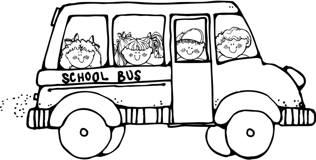 School Bus Safety Coloring Page - School Bus Clipart Black And White (1024x520), Png Download