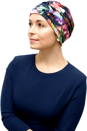 Blue Floral Fashion Turban For Chemo Hair Loss - Turban (369x550), Png Download