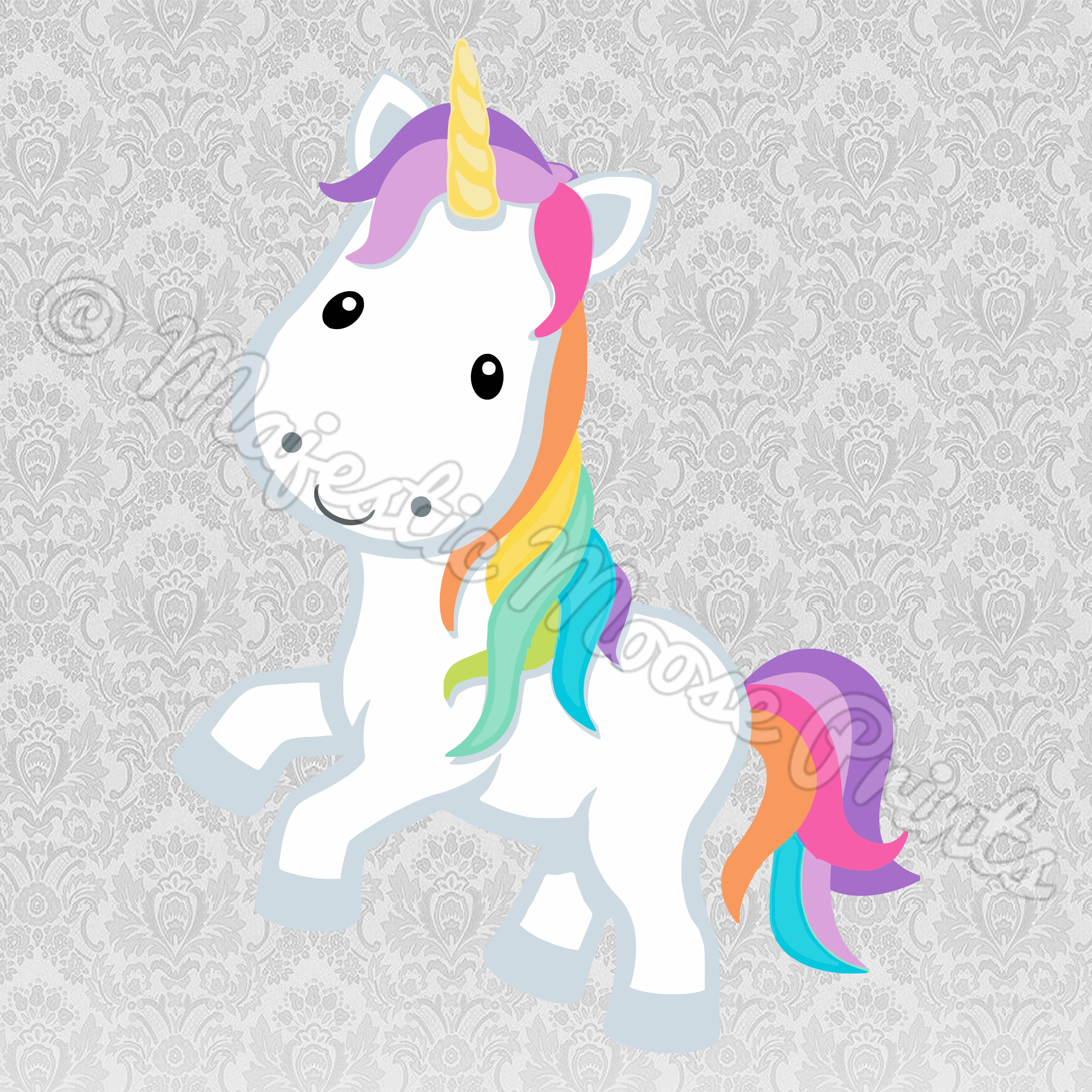Royalty Free Cartoon Stock Unicorn Designs - Unicorns And Rainbows To Print (3000x3000), Png Download