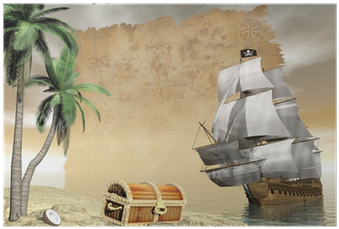 Pirate Ship Finding Treasure - Free Treasure Island Pirate Ship Clipart (400x400), Png Download