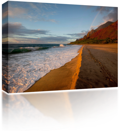 Wave On Sand - Poster: Peebles' Sunset, Rainbow, Kalalau Beach, Napali (500x500), Png Download