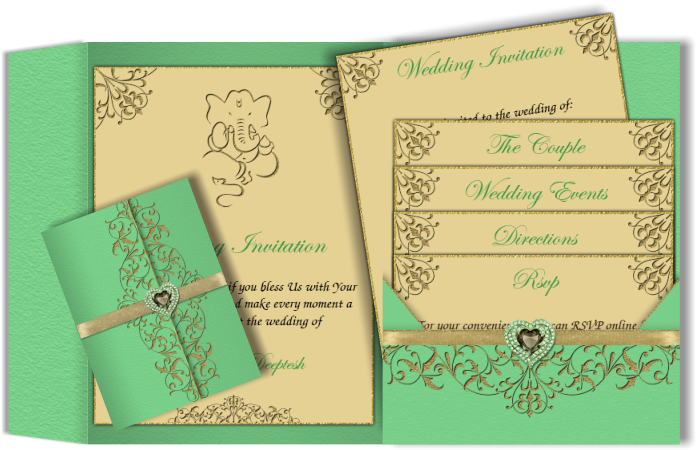 Emerald Green E Wedding Invitation With Ganesha Symbol - Wedding Invitation (708x467), Png Download