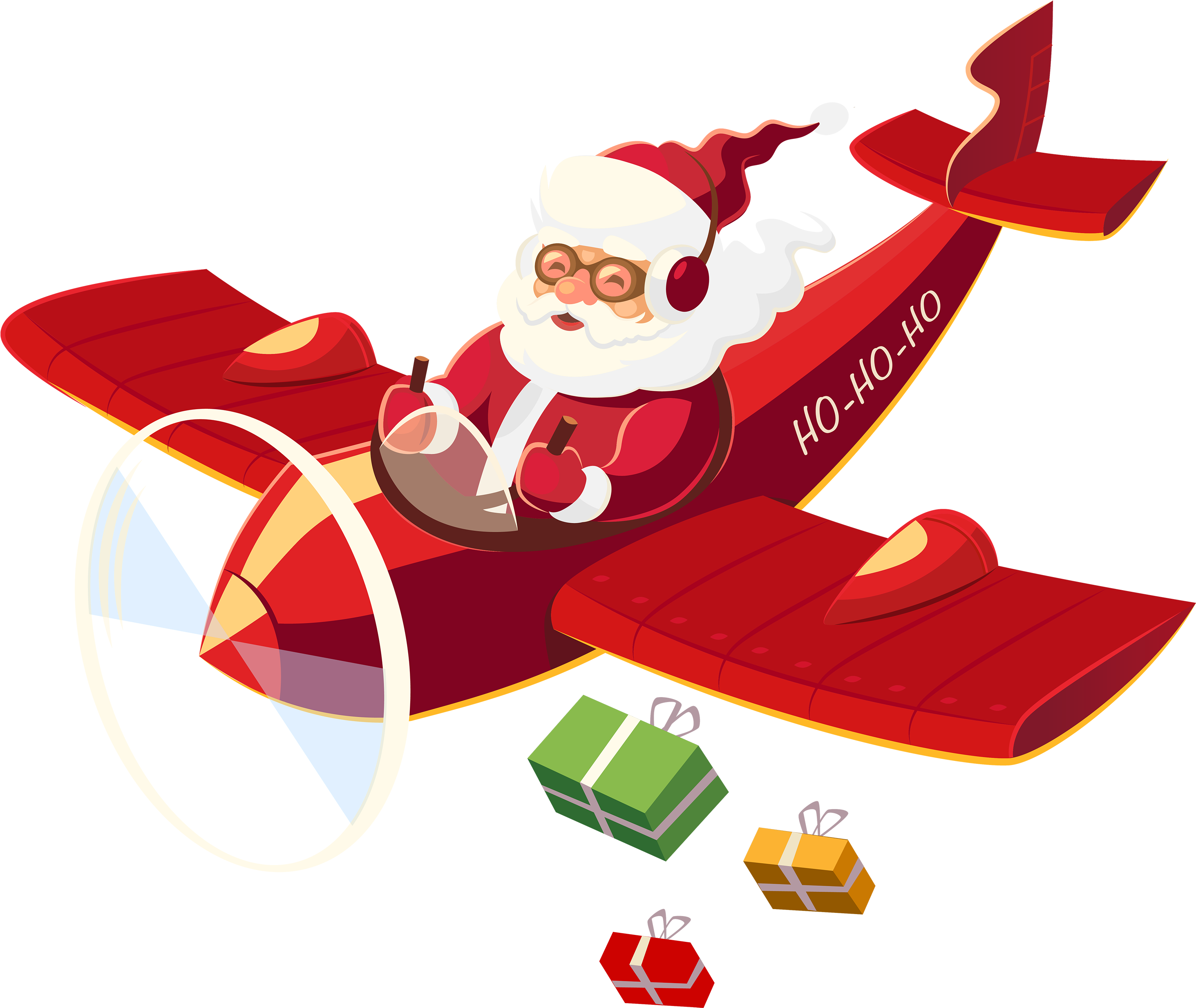 Flying Santa Claus Pngflying Santa Png - Santa In A Plane (3000x2529), Png Download