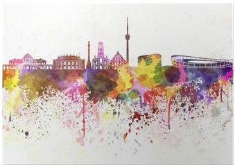 Stuttgart Skyline In Watercolor Background Poster • - Art Print: Paulrommer's Stuttgart Skyline In Watercolor (400x400), Png Download