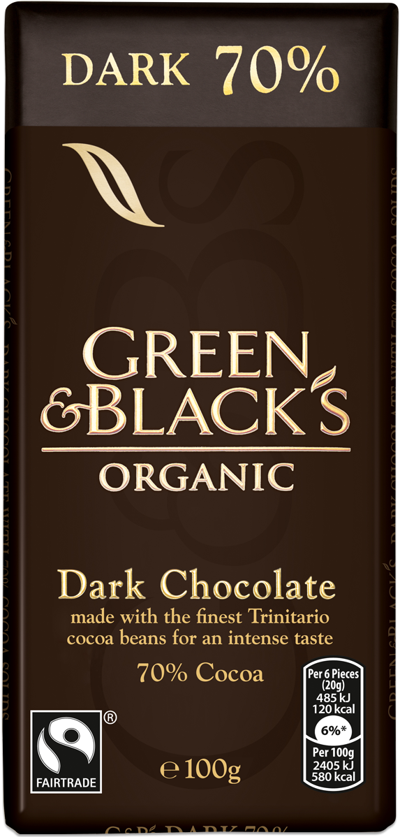 G&b's Dark 70% Chocolate 100g Bar - Green & Black's Organic Dark Chocolate 70% Bar (1200x1200), Png Download