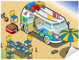 Isometric Rainbow Van In Camping In Front View Sticker - Illustration (400x400), Png Download