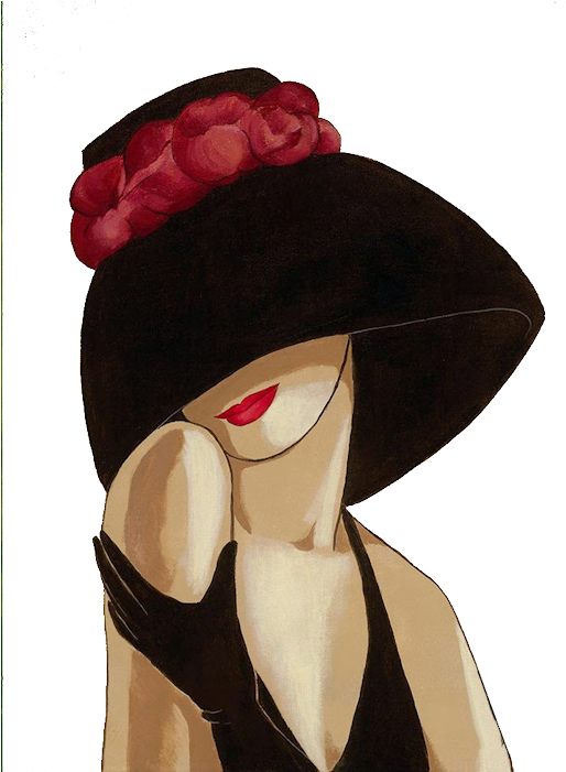 Drawing Lady Lampshadehat - Lady In Hat Png (525x700), Png Download