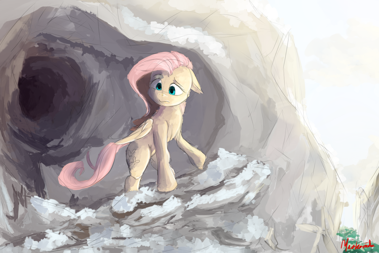 Miokomata, Cave, Floppy Ears, Fluttershy, Safe, Snow, - Illustration (1280x853), Png Download