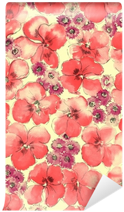 Watercolor Of Red Floral Background Wall Mural • Pixers® - Hibiscus Flower Wallpaper For Iphone (400x400), Png Download
