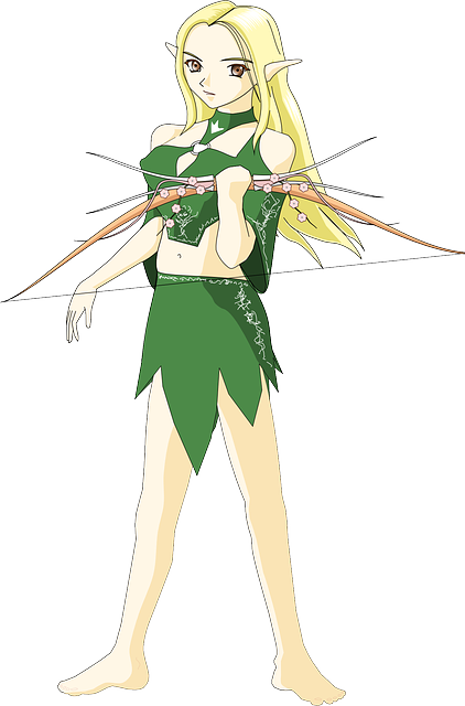 Archer, Bow, Elf, Elvish, Female, Warrior - Crusader Medieval Ancient Shield Warrior Cartoon Free (422x640), Png Download