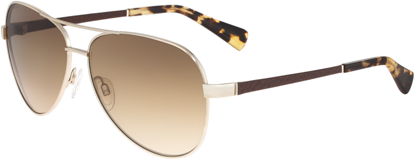 Cole Haan Metal Aviator Sunglasses With Leather - Gold (1117x480), Png Download