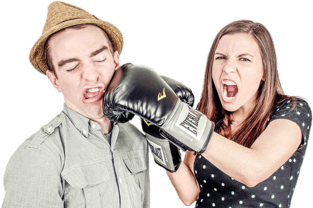 Couple Fighting Woman Punching Man - Husband (1049x706), Png Download