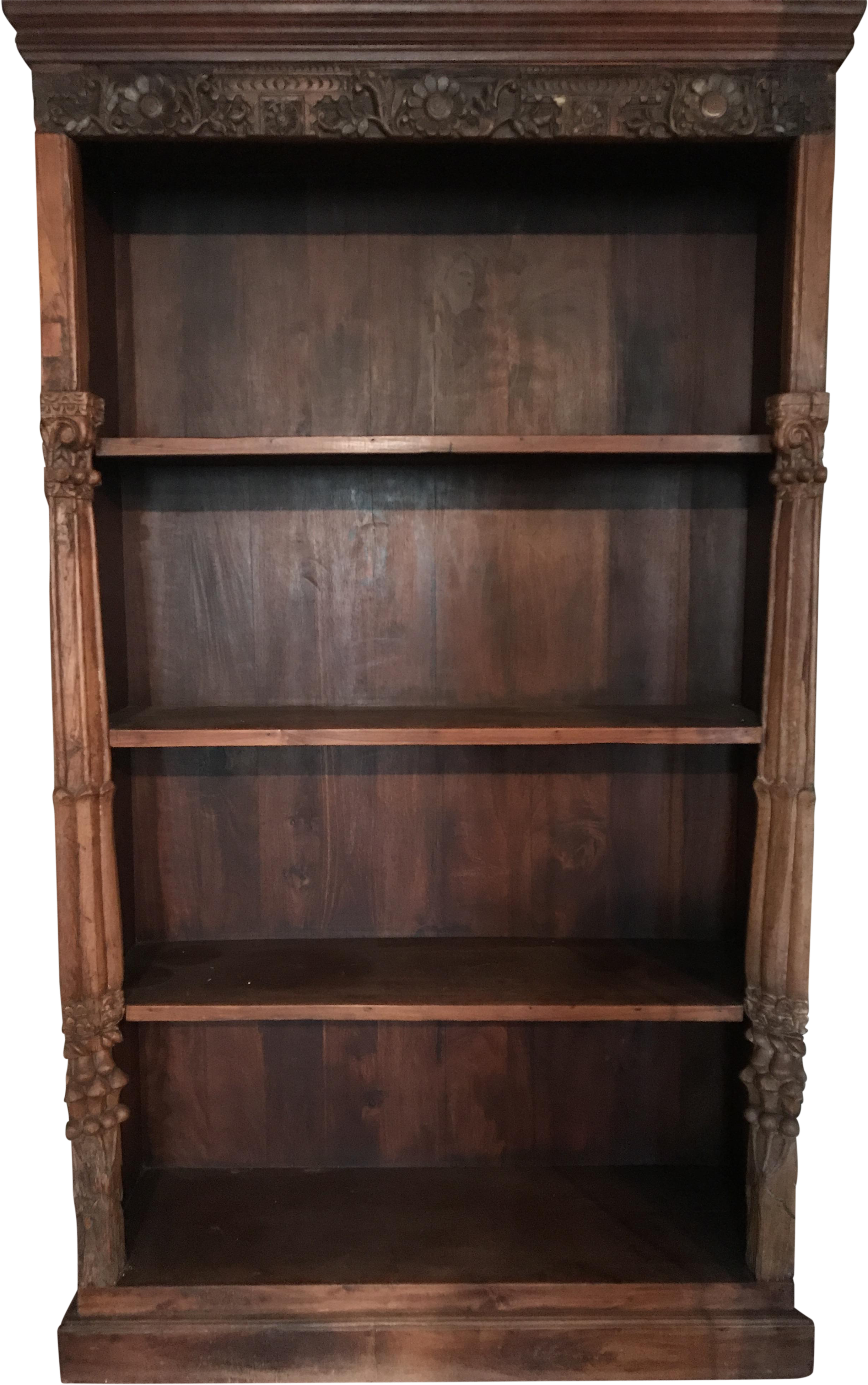 Floral Carved Indian Bookshelf - Bookcase (2713x4328), Png Download