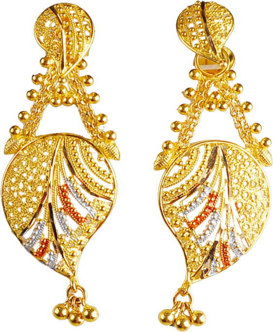 Png Jewellers Earrings Designs - Calcutta Design Gold Earrings (605x700), Png Download