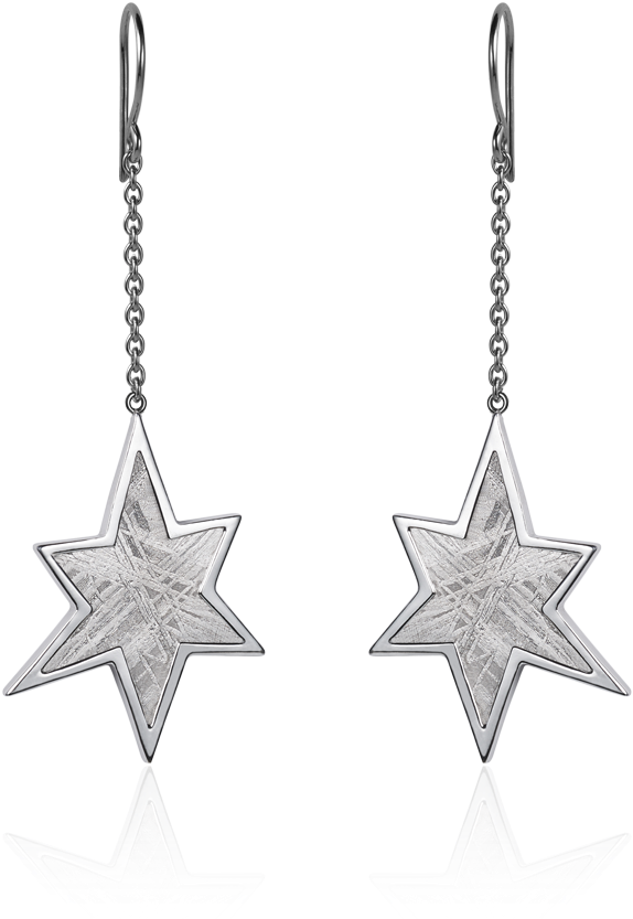 Meteorite Star Dangle Earrings In Silver (1000x1000), Png Download