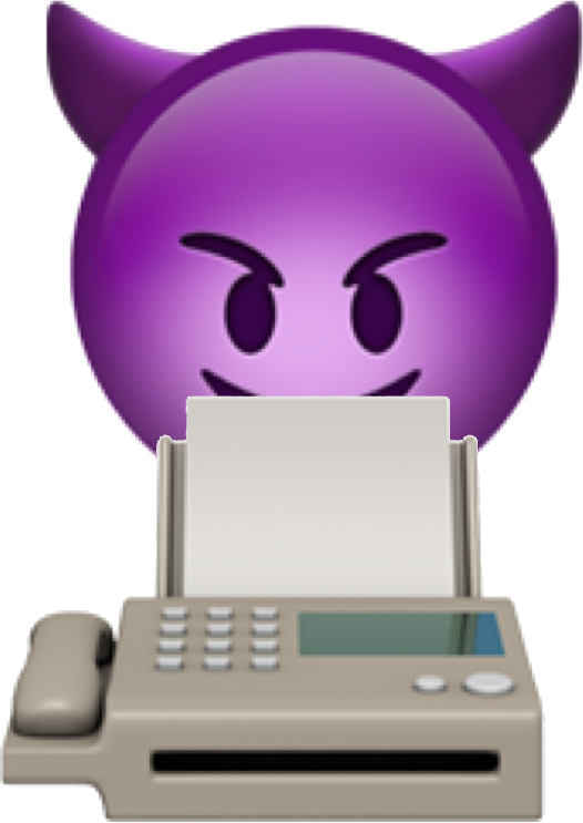 Evil Face Hovering Over Fax Machine - Emoji Iphone Demon (526x743), Png Download