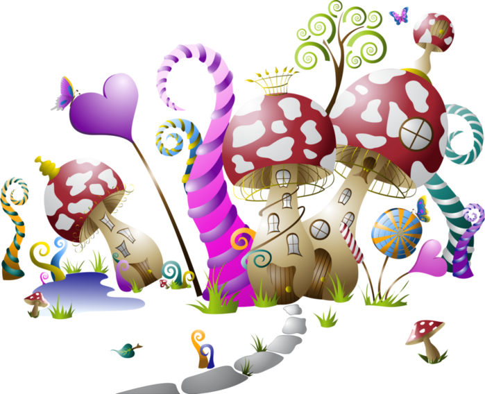 Forgetmenot - Mushrooms - Fairy World Cartoon (699x568), Png Download