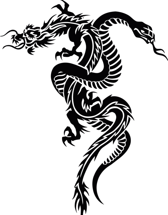 Snake Chinese Dragon Serpent Tattoo - Tribal Snake And Dragon (589x750), Png Download