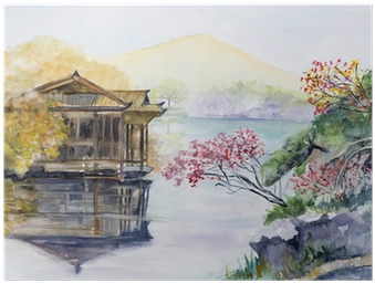 Watercolor, West Lake, Hangzhou, China Poster • Pixers® - Quinsai Marco Polo (400x400), Png Download