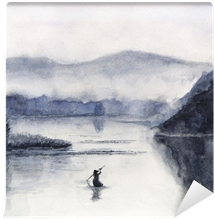 Watercolor Fishing Boat And Island With Mountains - Watercolor Painting (400x400), Png Download